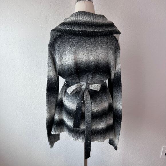 Vintage Y2K Wool Blend Button Up Cardigan Sweater Belted Black White Medium - Picture 7 of 15